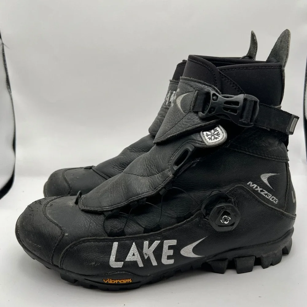 Lake MXZ303 Winter Cycling Boots Black Leather BOA Vibram MTB Mens 10 Subzero